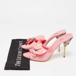 Pre Owned Miu Miu Pink Leather Flower Embellished Mules Size 38.5