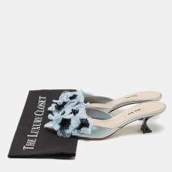 Miu Miu Blue Satin Floral Applique Mules Size 38