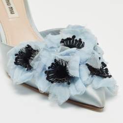 Miu Miu Blue Satin Floral Applique Mules Size 38