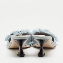 Miu Miu Blue Satin Floral Applique Mules Size 38