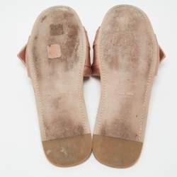 Pre Owned Miu Miu Beige Satin Knot Crystal Embellished Slide Sandals Size 40