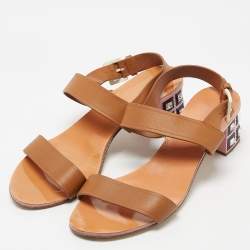 Miu Miu Brown Leather Crystal Embellished Block Heel Ankle Strap Sandals Size 40