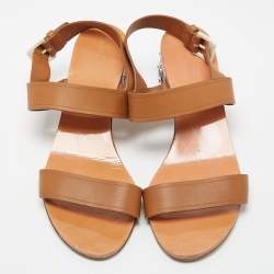 Miu Miu Brown Leather Crystal Embellished Block Heel Ankle Strap Sandals Size 40