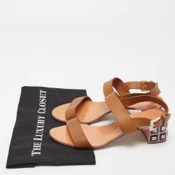 Miu Miu Brown Leather Crystal Embellished Block Heel Ankle Strap Sandals Size 40