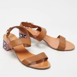 Miu Miu Brown Leather Crystal Embellished Block Heel Ankle Strap Sandals Size 40