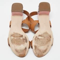 Miu Miu Brown Leather Crystal Embellished Block Heel Ankle Strap Sandals Size 40
