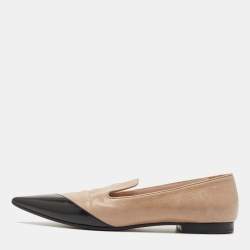 Pre Owned Miu Miu Light Brown/Black Leather Pointed Toe Loafers Size 40