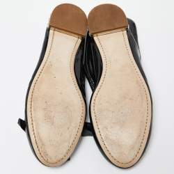 مملوكة مسبقًا Miu Miu Black Patent Leather Crystal Embellished Bow Ballet Flats Size 37.5