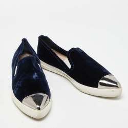 Pre Owned Miu Miu Blue Velvet Pointed Cap Toe Slip On Sneakers Size 41