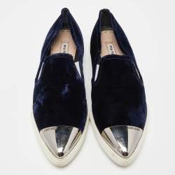 Pre Owned Miu Miu Blue Velvet Pointed Cap Toe Slip On Sneakers Size 41