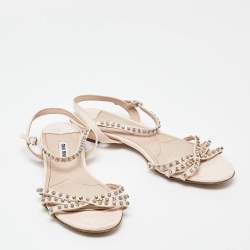 Miu Miu Pink Patent Leather Strappy Crystal Embellished Flat Sandals Size 38