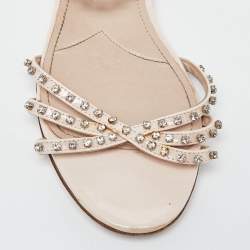 Miu Miu Pink Patent Leather Strappy Crystal Embellished Flat Sandals Size 38