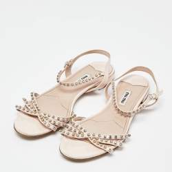 Miu Miu Pink Patent Leather Strappy Crystal Embellished Flat Sandals Size 38