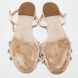Miu Miu Pink Patent Leather Strappy Crystal Embellished Flat Sandals Size 38
