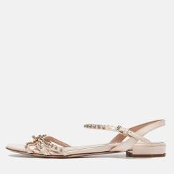 Miu Miu Pink Patent Leather Strappy Crystal Embellished Flat Sandals Size 38