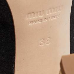 Miu Miu Silver/Black Glitter and Suede Peep-Toe Ankle Boots Size 38
