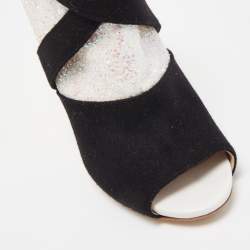Miu Miu Silver/Black Glitter and Suede Peep-Toe Ankle Boots Size 38