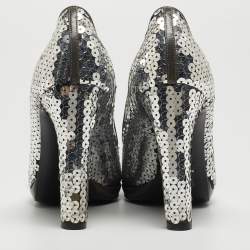 Miu Miu Silver Sequin Round Toe Pumps Size 37