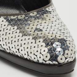 Miu Miu Silver Sequin Round Toe Pumps Size 37
