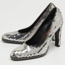 Miu Miu Silver Sequin Round Toe Pumps Size 37