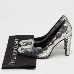 Miu Miu Silver Sequin Round Toe Pumps Size 37
