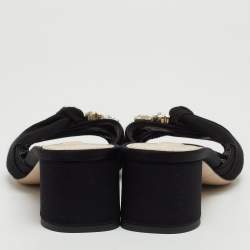 Miu Miu Black Satin and Canvas Crystals Embellished Knot Slide Sandals Size 38.5