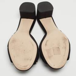 Miu Miu Black Satin and Canvas Crystals Embellished Knot Slide Sandals Size 38.5