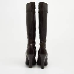 Miu Miu Brown Leather Mid Calf Boots Size 38