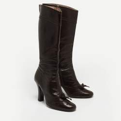 Miu Miu Brown Leather Mid Calf Boots Size 38