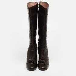 Miu Miu Brown Leather Mid Calf Boots Size 38