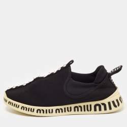 Miu Miu Black Stretch Knit Crystal Embellished Run Sneakers Size 40
