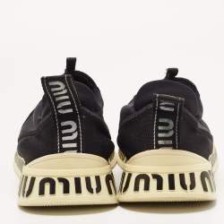 Miu Miu Black Stretch Knit Crystal Embellished Run Sneakers Size 40