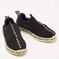 Miu Miu Black Stretch Knit Crystal Embellished Run Sneakers Size 40