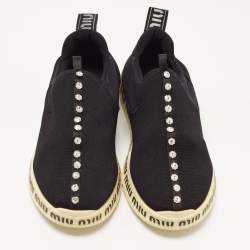 Miu Miu Black Stretch Knit Crystal Embellished Run Sneakers Size 40