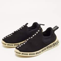 Miu Miu Black Stretch Knit Crystal Embellished Run Sneakers Size 40