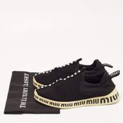 Miu Miu Black Stretch Knit Crystal Embellished Run Sneakers Size 40