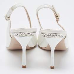 مملوكة مسبقًا Miu Miu White Patent Leather Pointed Toe Slingback Pumps Size 37