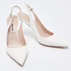 مملوكة مسبقًا Miu Miu White Patent Leather Pointed Toe Slingback Pumps Size 37