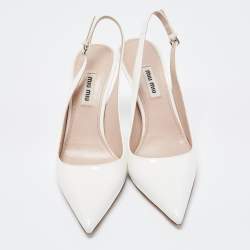 مملوكة مسبقًا Miu Miu White Patent Leather Pointed Toe Slingback Pumps Size 37