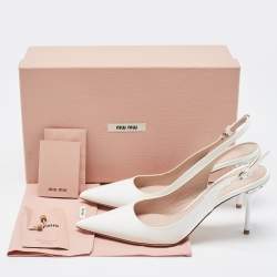 مملوكة مسبقًا Miu Miu White Patent Leather Pointed Toe Slingback Pumps Size 37