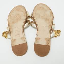 Miu Miu Metallic Leather and Glitter Crystals Embellished Flat Slides Size 36.5
