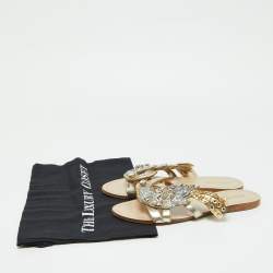Miu Miu Metallic Leather and Glitter Crystals Embellished Flat Slides Size 36.5