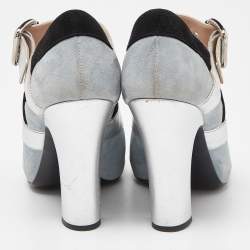 Miu Miu Tri Color Leather and Suede Bow Peep Toe Pumps Size 38