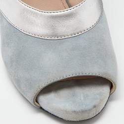 Miu Miu Tri Color Leather and Suede Bow Peep Toe Pumps Size 38