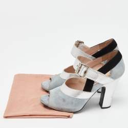 Miu Miu Tri Color Leather and Suede Bow Peep Toe Pumps Size 38