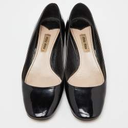 Miu Miu Black Patent Leather Crystal Embellished Block Heel Pumps Size 36.5