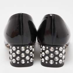 Miu Miu Black Patent Leather Crystal Embellished Block Heel Pumps Size 36.5