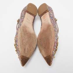 Miu Miu Multicolor Coarse Glitter Crystal Embellished Mary Jane Ballet Flats Size 37.5