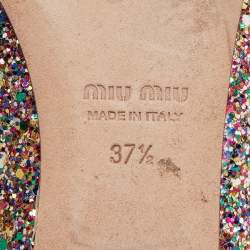 Miu Miu Multicolor Coarse Glitter Crystal Embellished Mary Jane Ballet Flats Size 37.5