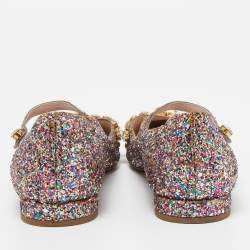 Miu Miu Multicolor Coarse Glitter Crystal Embellished Mary Jane Ballet Flats Size 37.5